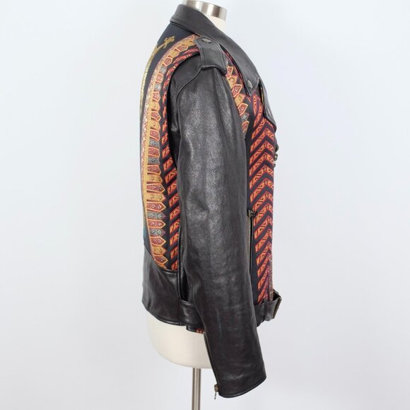 ETRO leather jacket 48 US 12 dragon embroidered black brocade - Picture 11 of 16